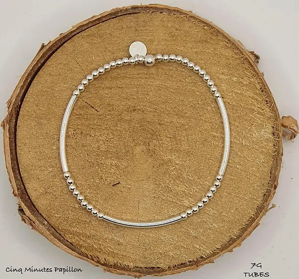 Bracelet en argent avec tubes argent 925