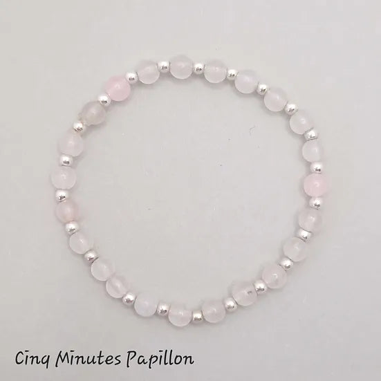 Bracelet en quartz rose et perles argent