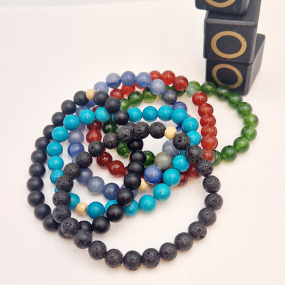 Bracelet en pierres (lave, onyx, jade, magnésite, cornaline, aventurine)