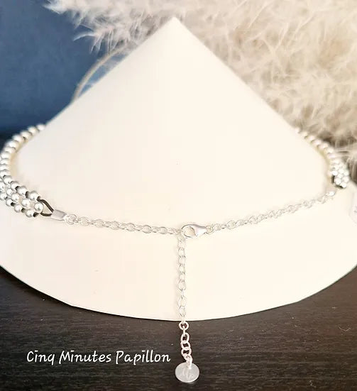 Collier trois rangs en perles argent