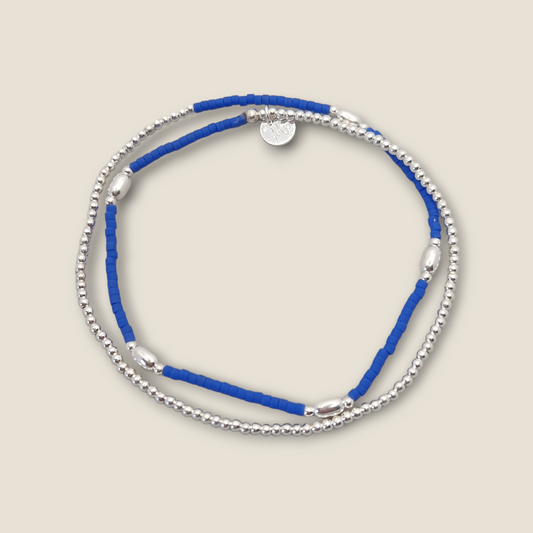 Bracelet double bleu foncé et perles ovales