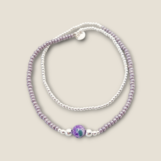 Bracelet double violet nacré et agathe