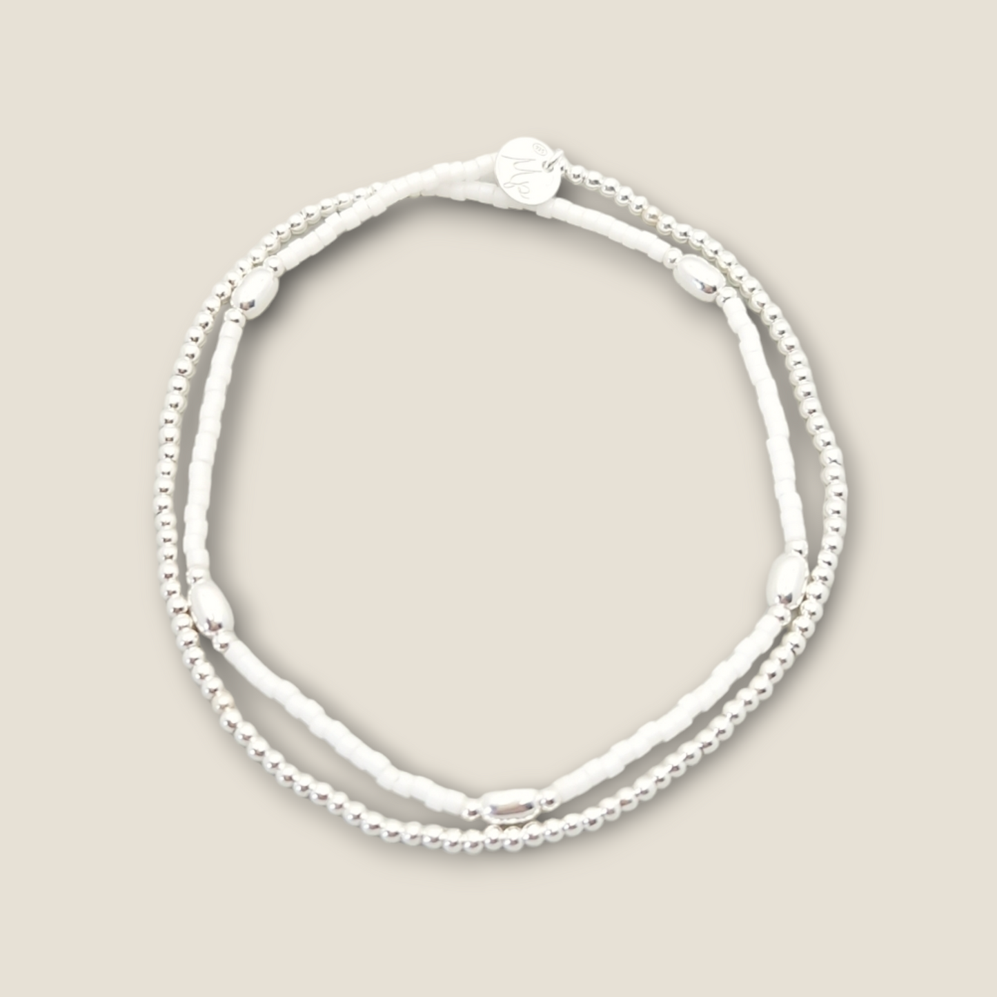 Bracelet double blanc et perles ovales