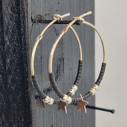 Boucles d'oreilles en argent et étoiles