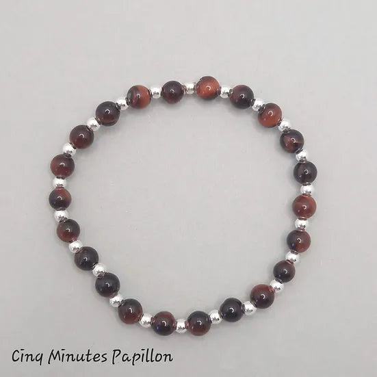 Bracelet en oeil de taureau et perles argent