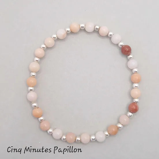 Bracelet en aventurine rose et perles argent
