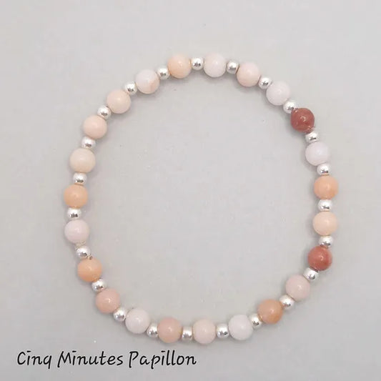 Bracelet en aventurine rose et perles argent