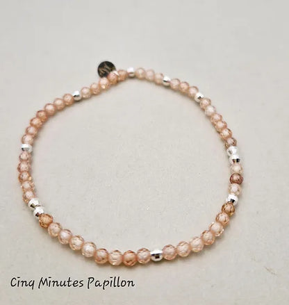 Bracelet en pierre Zirconium champagne et perles argent